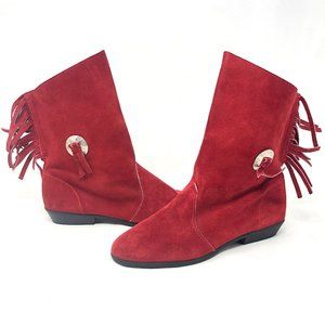 Vintage Wimzees Red Fringe Boots, 7M, Red Suede Boots, Ankle Boots, Neve…